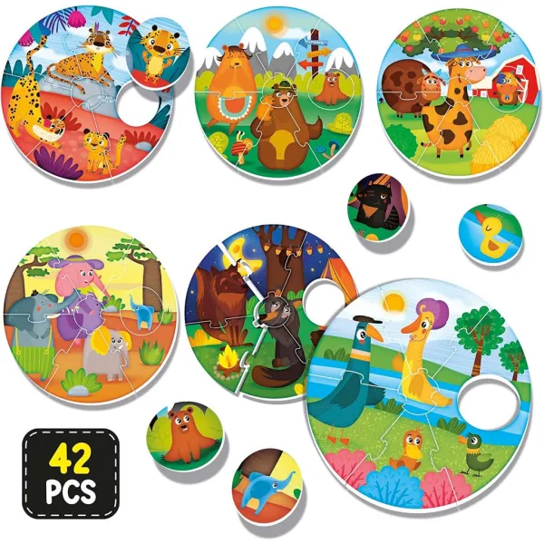 Montessori: Set puzzle cu pui de animale, 42 piese - Lisciani imaginea 2