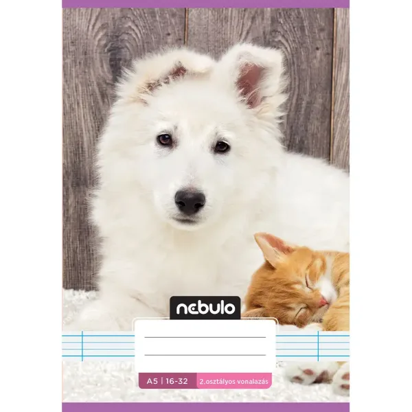 Nebulo: Caiet tip 2 cu linii, format A5, 16-32 pagini, cu capse - Model drăguț - Animale de companie prietenoase imaginea 1