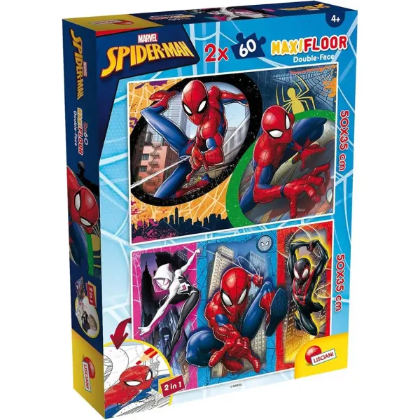 Omul Păianjen 2 în 1 maxi puzzle 2x60 piese și carte de colorat 50x35cm - Lisciani imaginea 1