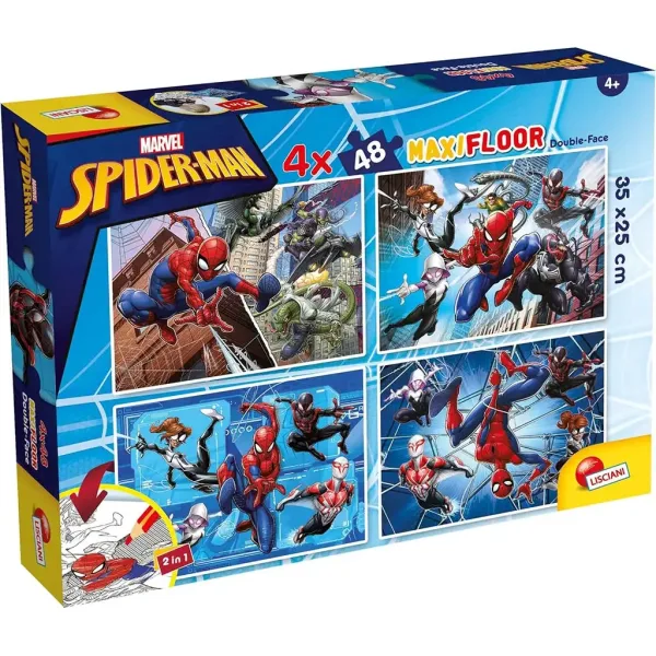 Omul-Păianjen 2 în 1 maxi puzzle 4x48 piese și carte de colorat 35x25cm - Lisciani imaginea 1