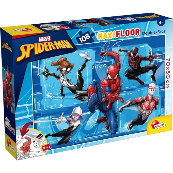 Omul Păianjen 2 în 1 maxi puzzle de 108 piese și carte de colorat 70x50cm - Lisciani imaginea 1
