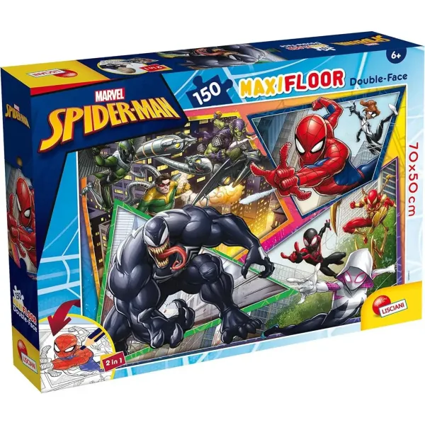 Omul-Păianjen 2 în 1 maxi puzzle de 150 de piese și carte de colorat 70x50cm - Lisciani imaginea 1
