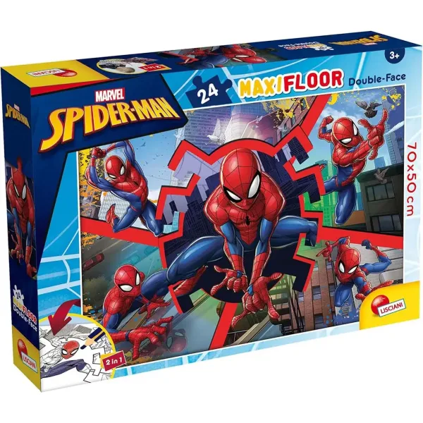 Omul Păianjen 2 în 1 maxi puzzle de 24 de piese și carte de colorat 70x50cm - Lisciani imaginea 1