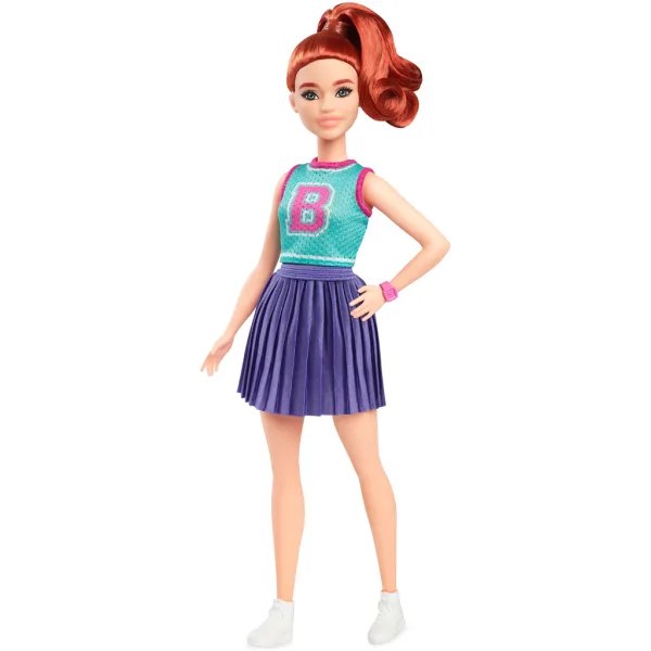 Păpușă Barbie Fashionista stilată, cu păr roșcat și fustă mov - Mattel imaginea 2