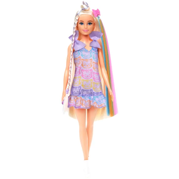Păpușa Barbie în ținută cu pisică, set de joacă cu șuvițe la modă - Mattel imaginea 2