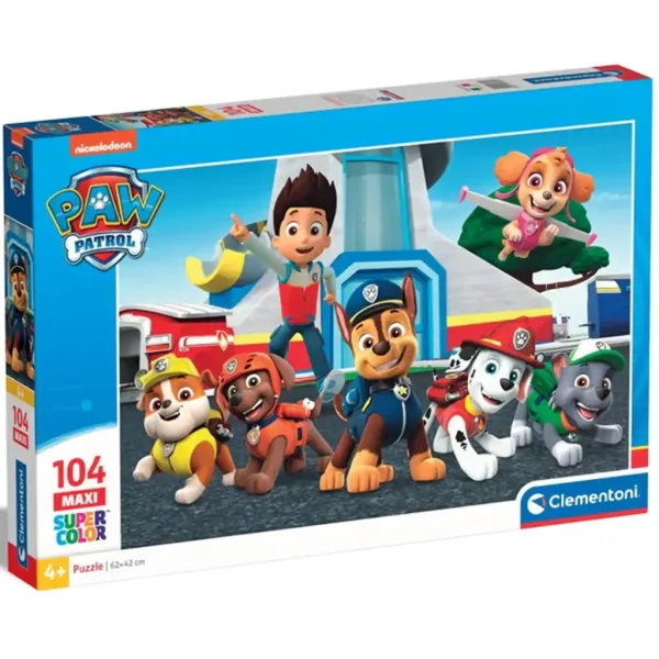 Patrula Cățelușilor gata de acțiune puzzle maxi supercolor 104 piese - Clementoni imaginea 1