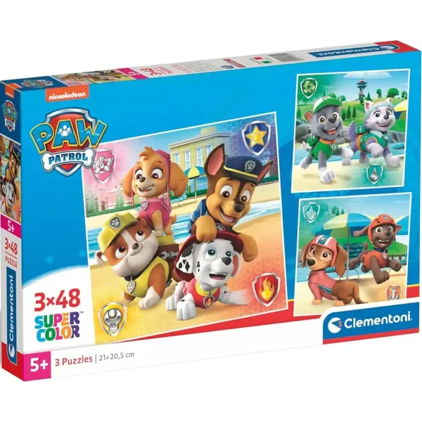 Patrula Cățelușilor puzzle Supercolor de 3x48 piese - Clementoni imaginea 1