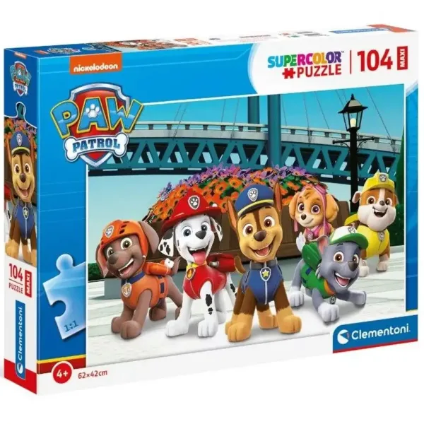 Patrula cățelușilor în acțiune puzzle maxi supercolor 104 piese - Clementoni imaginea 1