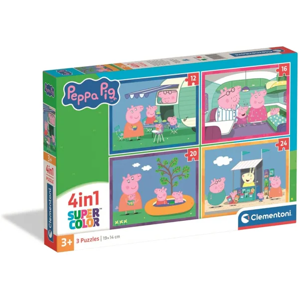 Peppa Pig 4 în 1 Supercolor puzzle - Clementoni imaginea 1