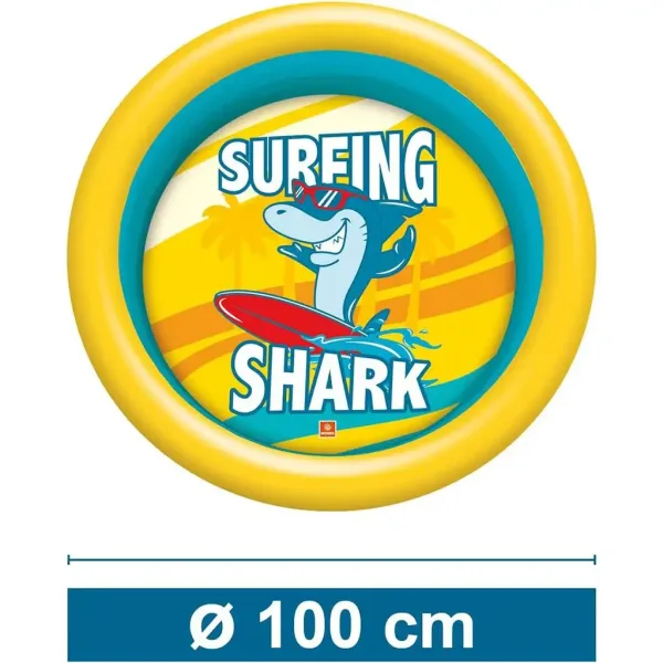 Piscină gonflabilă cu model de rechin, cu 2 inele, 100 cm - Mondo Toys imaginea 3