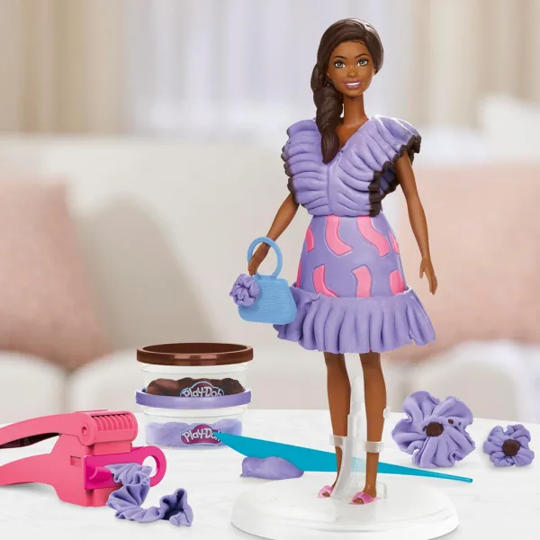 Play-Doh: Set de modelaj cu rochii cu volane Barbie Fashionista și păpușă - Hasbro imaginea 4