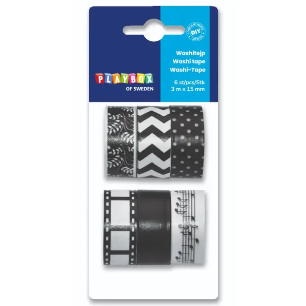 PlayBox: Bandă adezivă decorativă în culori negru și alb, set de 6 bucăți. imaginea 1