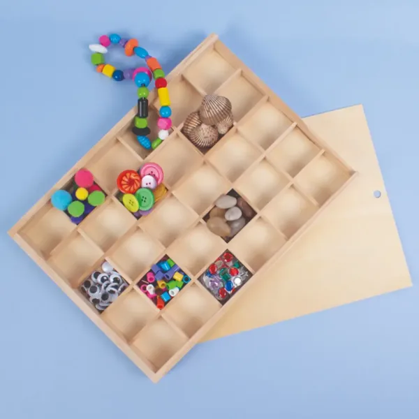PlayBox: Cutie de depozitare din lemn cu capac cu închizătoare și 30 de compartimente. imaginea 2