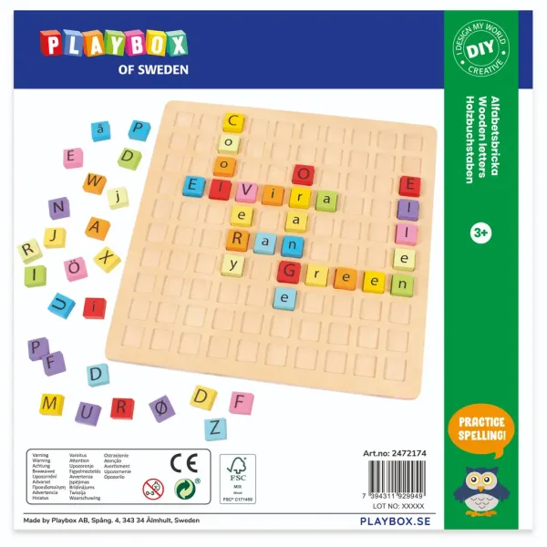 PlayBox: Joc educativ din lemn colorat ABC 25x25cm imaginea 1