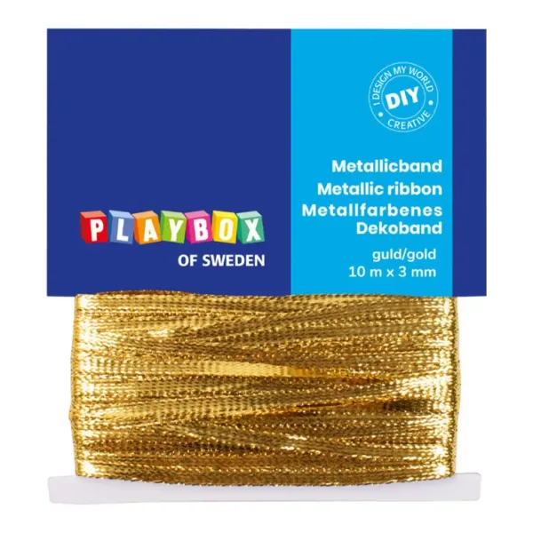 PlayBox: Panglică decorativă metalică de culoare aurie, 10m x 3mm. imaginea 1
