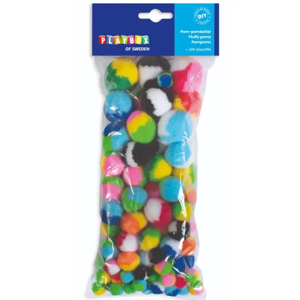 PlayBox: Set de 100 de pom-pom-uri colorate în diverse mărimi. imaginea 1