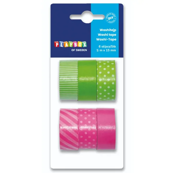 PlayBox: Set de bandă adezivă decorativă în culori verde și roz, 6 bucăți. imaginea 1