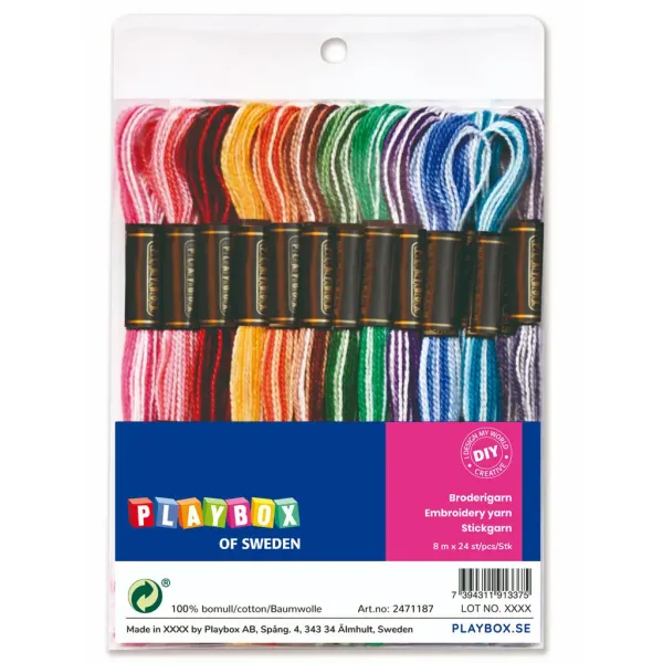 PlayBox: Set de fire de bumbac colorate pentru broderie, 24 de bucăți imaginea 1