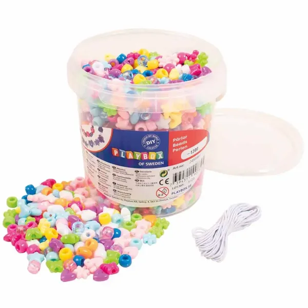 PlayBox: mărgele colorate de înșirat în găleată, 1200 buc. imaginea 1