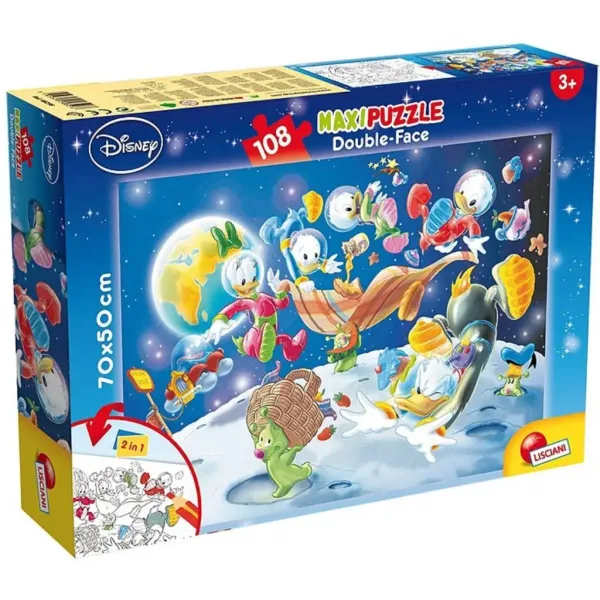DuckTales: Donald în spațiu 2 în 1 puzzle de 108 piese și carte de colorat 70x50cm - Lisciani imaginea 1