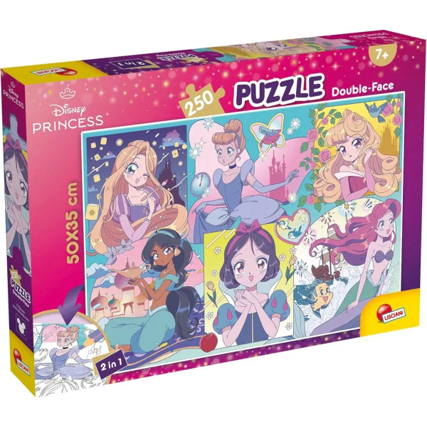 Prințese Disney – Magie manga 2 în 1, puzzle de 250 piese și carte de colorat, 50x35cm - Lisciani imaginea 1