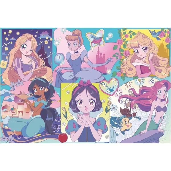 Prințese Disney – Magie manga 2 în 1, puzzle de 250 piese și carte de colorat, 50x35cm - Lisciani imaginea 2