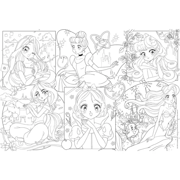 Prințese Disney – Magie manga 2 în 1, puzzle de 250 piese și carte de colorat, 50x35cm - Lisciani imaginea 3