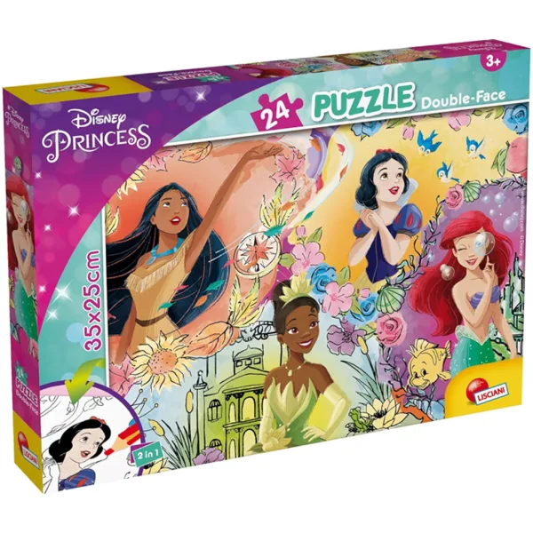 Prințese Disney 2 în 1 puzzle de 24 piese și carte de colorat 35x25cm - Lisciani imaginea 1