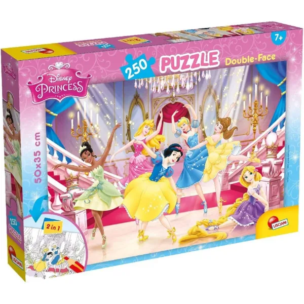 Prințese Disney 2 în 1 puzzle de 250 de piese și carte de colorat 50x35cm - Lisciani imaginea 1