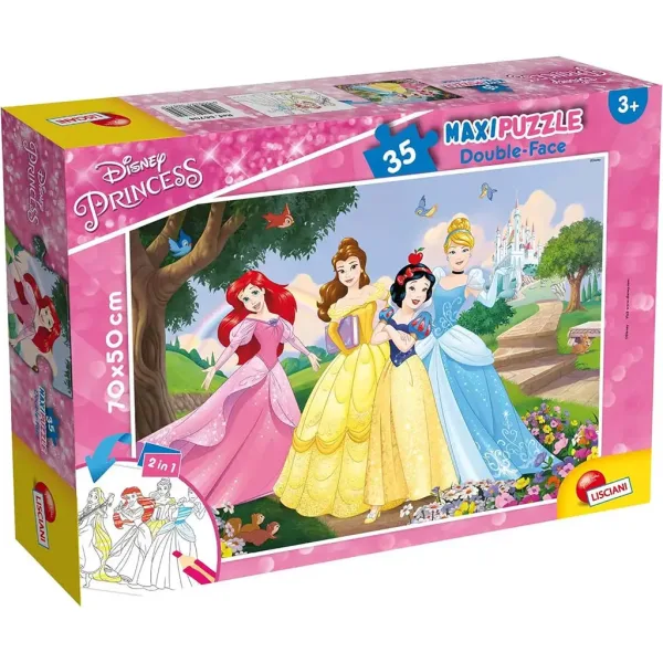 Prințese Disney 2 în 1 puzzle maxi cu 35 piese și carte de colorat 70x50cm - Lisciani imaginea 1