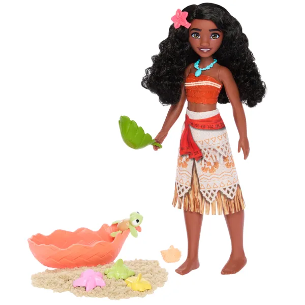 Prințese Disney: Set de joacă pe plajă cu Vaiana 2, păpușă și nisip – Mattel imaginea 2