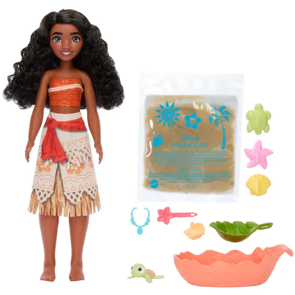 Prințese Disney: Set de joacă pe plajă cu Vaiana 2, păpușă și nisip – Mattel imaginea 4
