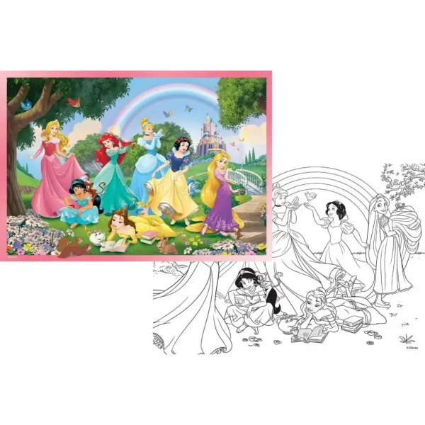 Prințese Disney curcubeu 2 în 1 puzzle de 108 piese și carte de colorat 70x50cm - Lisciani imaginea 2