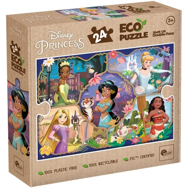 Prințese Disney și animalele lor 2 în 1 puzzle eco mini de 24 piese și carte de colorat 35x25cm - Lisciani imaginea 1