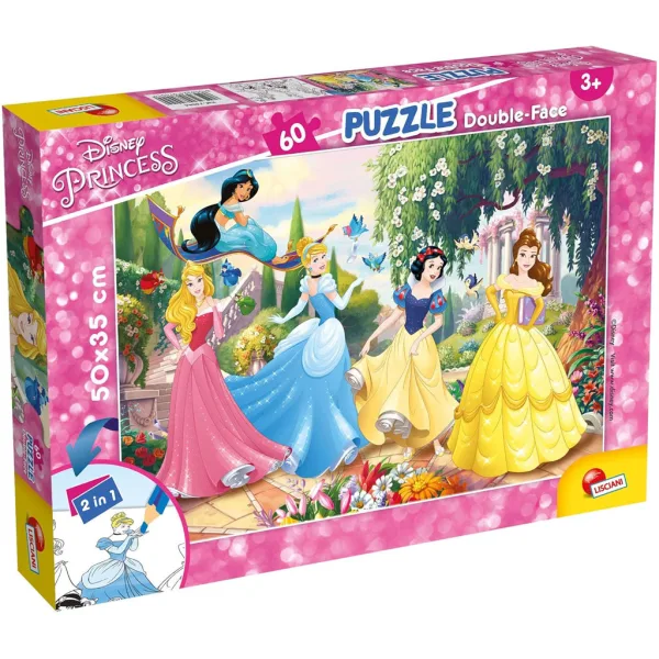 Prințesele Disney - Magia grădinii de basm 2 în 1 puzzle de 60 de piese și carte de colorat 50x35cm - Lisciani imaginea 1