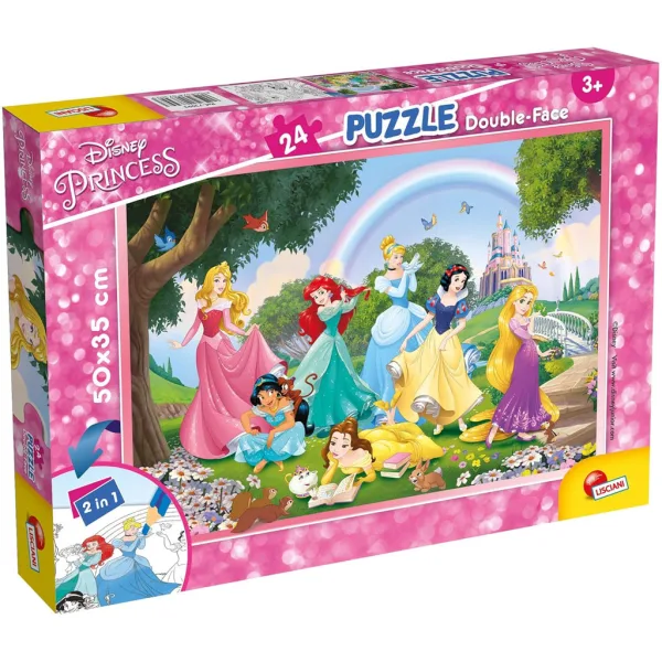 Prințesele Disney 2 în 1, puzzle de 24 piese și carte de colorat 50x35cm - Lisciani imaginea 1