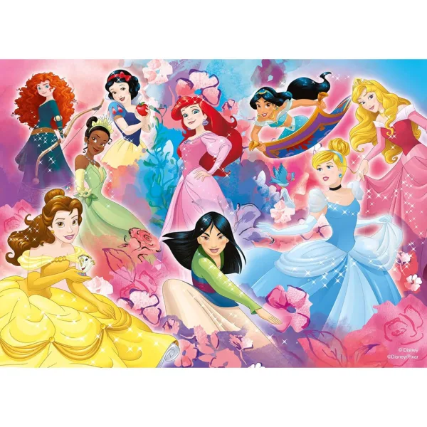 Prințesele Disney 2 în 1, puzzle maxi 2x24 piese și carte de colorat - Lisciani imaginea 2