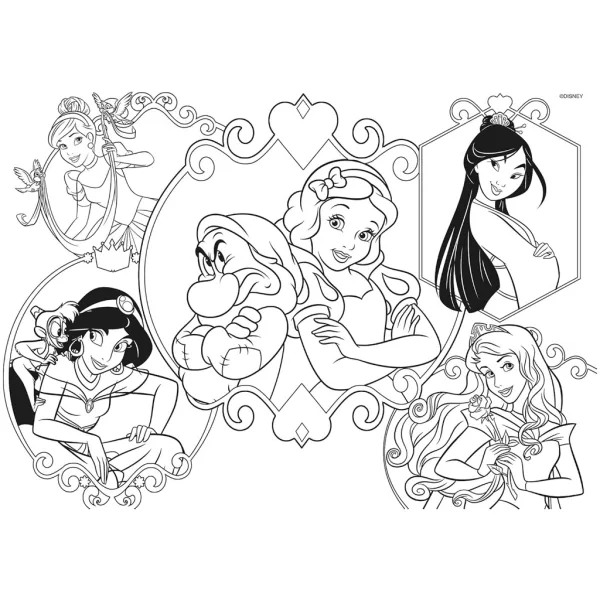 Prințesele Disney 2 în 1, puzzle maxi 2x24 piese și carte de colorat - Lisciani imaginea 4