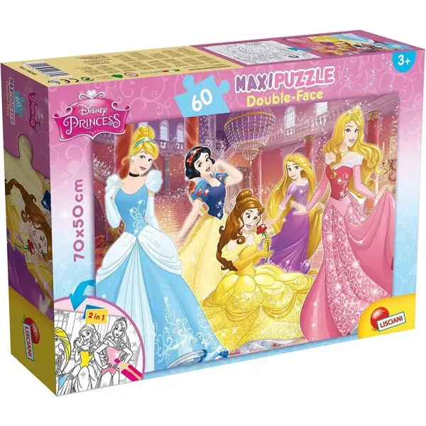 Prințesele Disney 2 în 1 puzzle maxi de 60 piese și carte de colorat 70x50cm - Lisciani imaginea 1