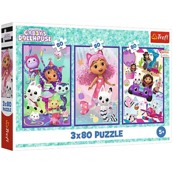 Puzzle 3x80 piese Zile colorate ale casei de păpuși Gabi - Trefl imaginea 1