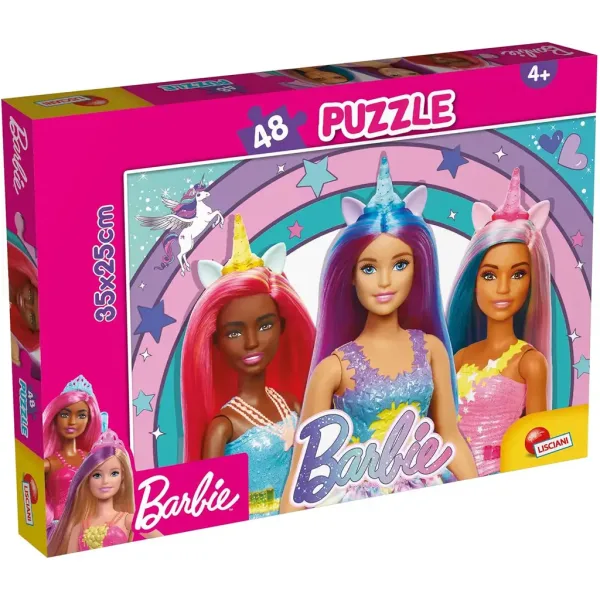 Puzzle Barbie cu unicorn magic, 48 piese, 35x25cm - Lisciani imaginea 1