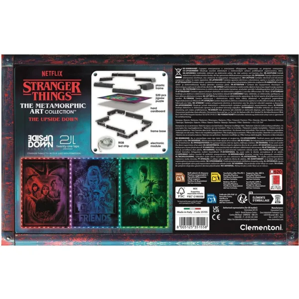 Puzzle Stranger Things cu 520 de piese, cu ramă și iluminare LED RGB – Clementoni imaginea 3