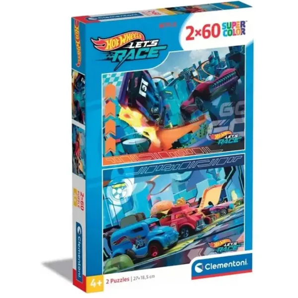 Puzzle Supercolor 2x60 piese Hotwheels - Clementoni imaginea 1