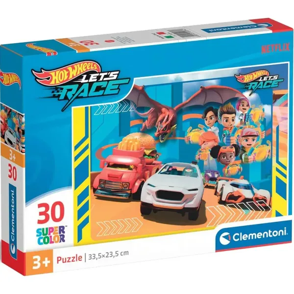 Puzzle Supercolor 30 piese Hotwheels - Clementoni imaginea 1