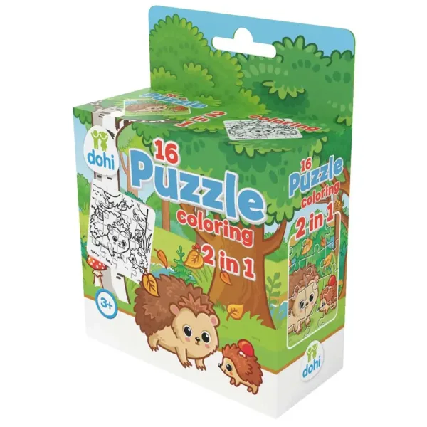 Puzzle de colorat 2 în 1 cu 16 piese - Arici imaginea 1