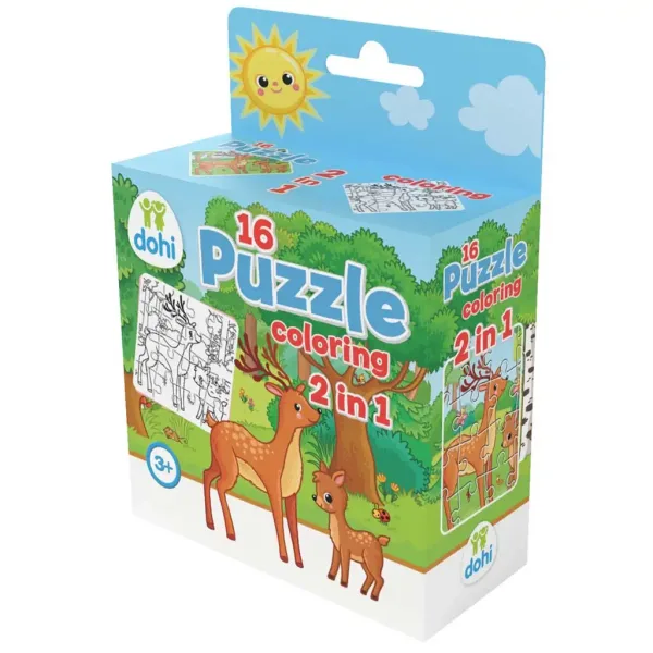 Puzzle de colorat 2 în 1 cu 16 piese - Cerb imaginea 1