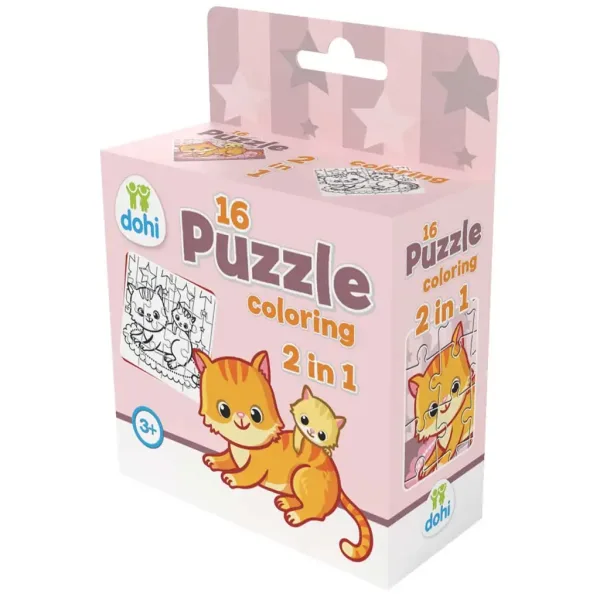 Puzzle de colorat 2 în 1 cu 16 piese - Pisică imaginea 1
