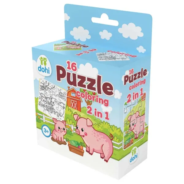 Puzzle de colorat 2 în 1 cu 16 piese - Porcușor imaginea 1
