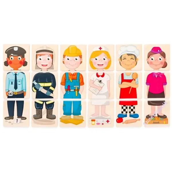 Puzzle din cuburi de lemn cu ocupații - Woodyland imaginea 2