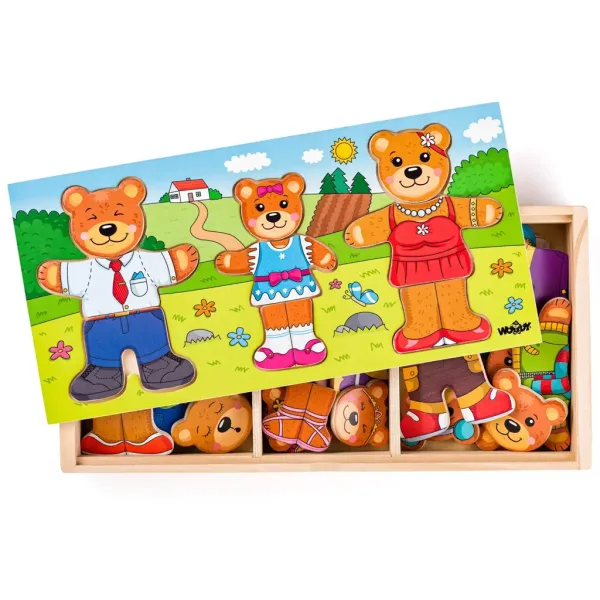 Puzzle din lemn cu familie de urși îmbrăcabili - Woodyland imaginea 2